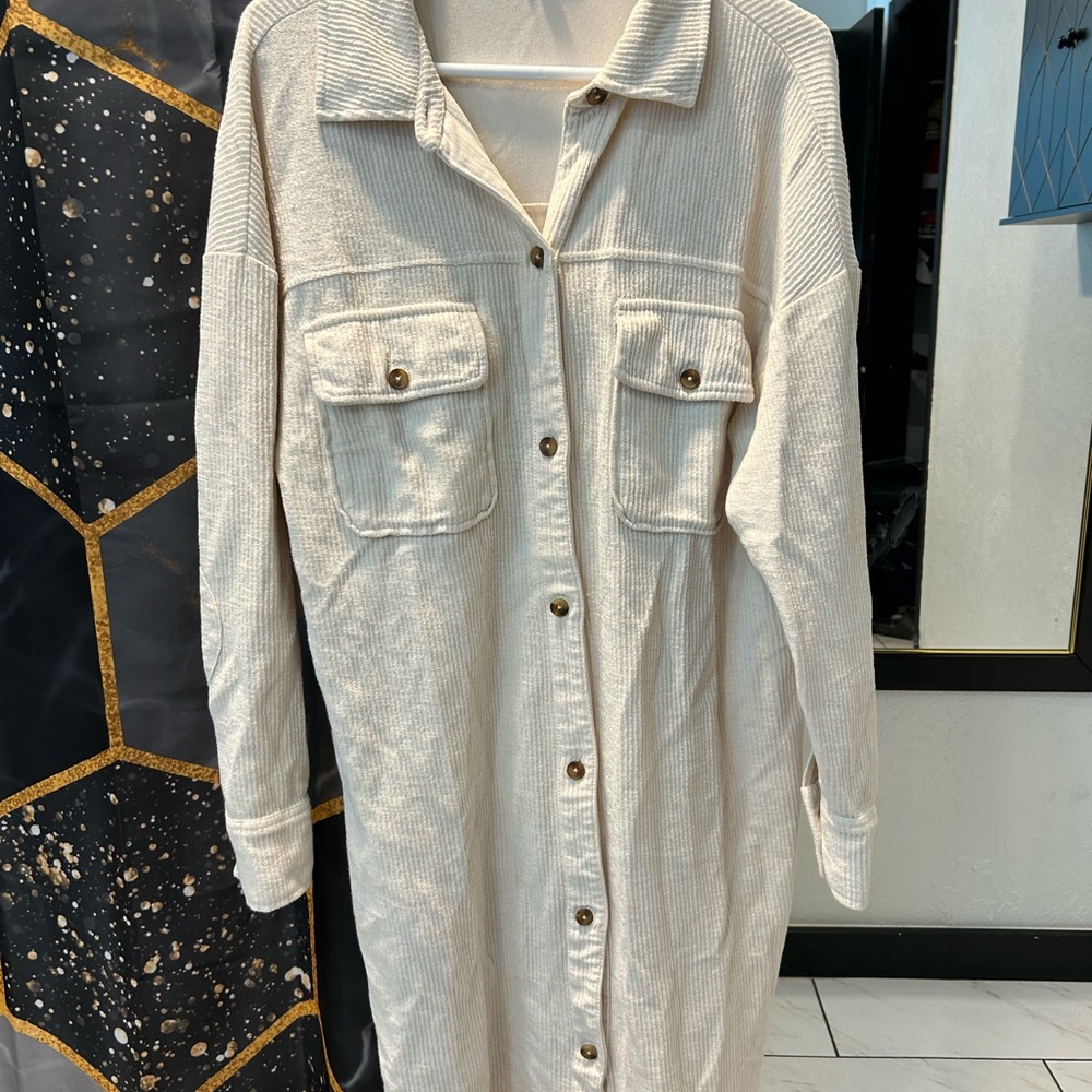 Pilcro Cream Long Sleeve Button-Front Shirt Dress